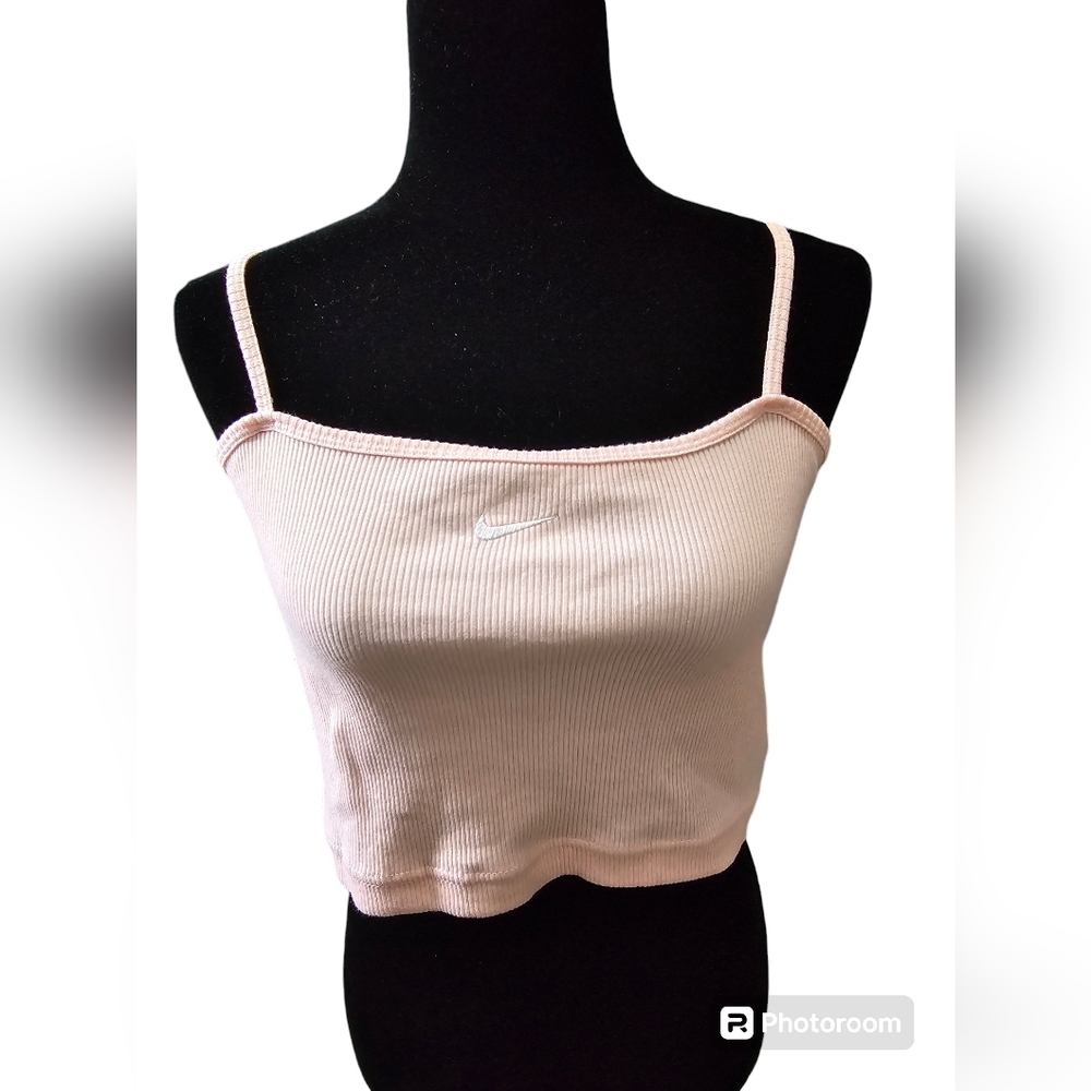 Women Size Small Pink Nike Sportswear Ribbed Crop Tank Adjustable Straps Used